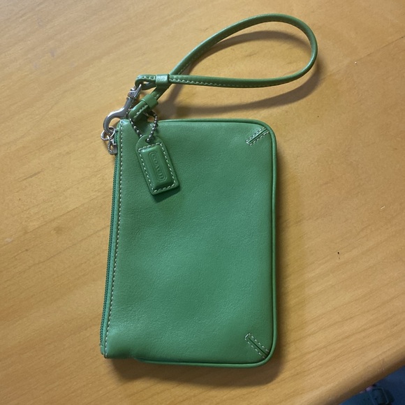 Green leather coach wristlet - like new - Picture 2 of 3